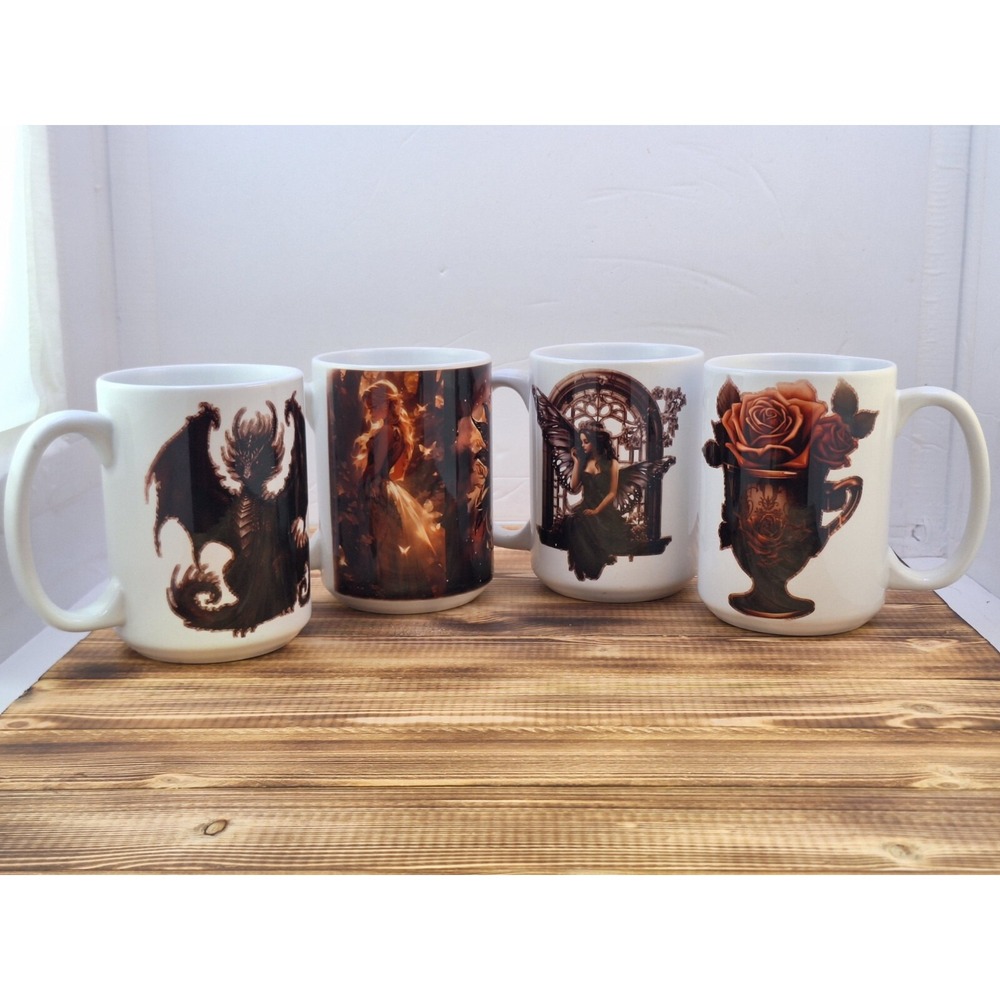 Dragon Fairy Coffee‎ Mugs Set Of 4 4.5" X 3"